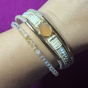 Boho Chic Leather Wrap Bracelet with Crystal Beads and Stone Charm for W…